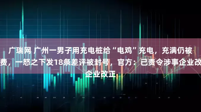 广瑞网 广州一男子用充电桩给“电鸡”充电，充满仍被扣费，一怒之下发18条差评被封号，官方：已责令涉事企业改正